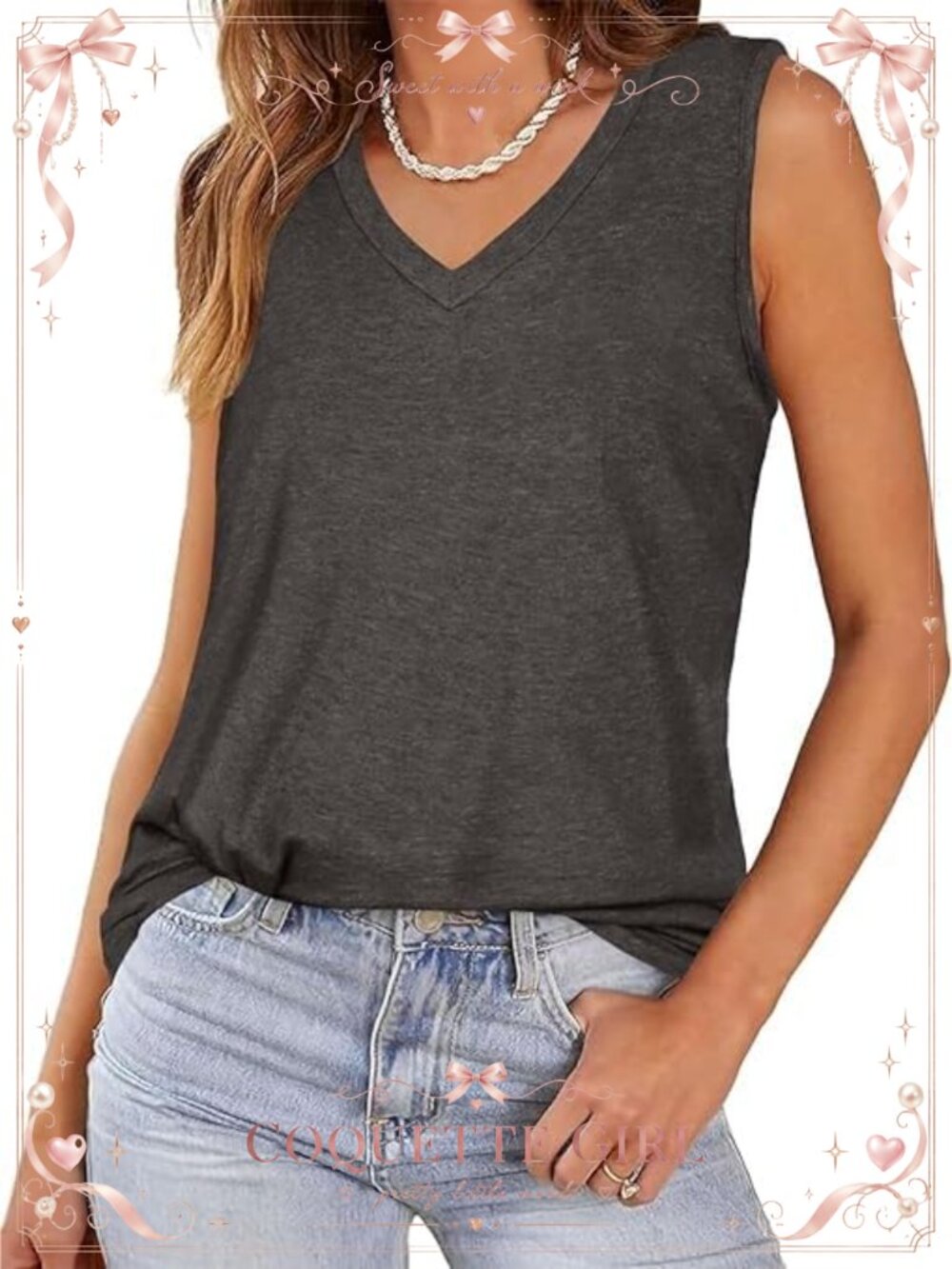 Womens Sleeveless V-Neck Tank Top Casual Flowy Tunic Summer Shirt